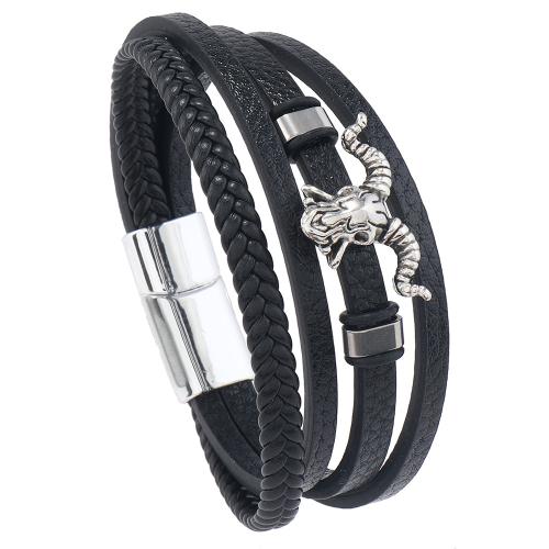 PU Leather Bracelet, with Zinc Alloy, Sheep, handmade, multilayer & for man Approx 8.5-8.7 Inch 