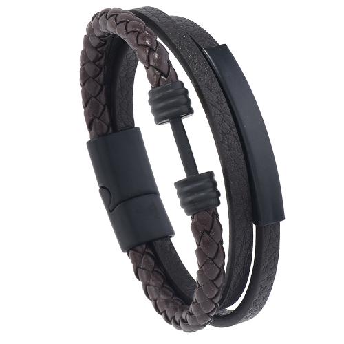 PU Leather Bracelet, with Zinc Alloy, handmade, multilayer & for man Approx 8.5-8.7 Inch 