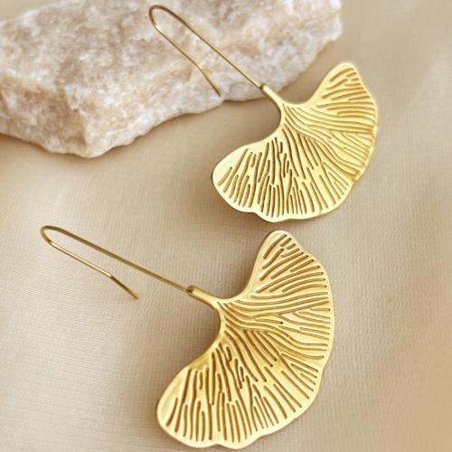 Stainless Steel Drop Earring, 304 Stainless Steel, with 201 Stainless Steel, Ginkgo Leaf, fashion jewelry & for woman, golden 