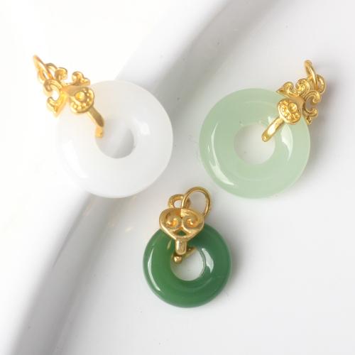 Imitation Gemstone Resin Pendants, Zinc Alloy, with Resin, Round, gold color plated, DIY [