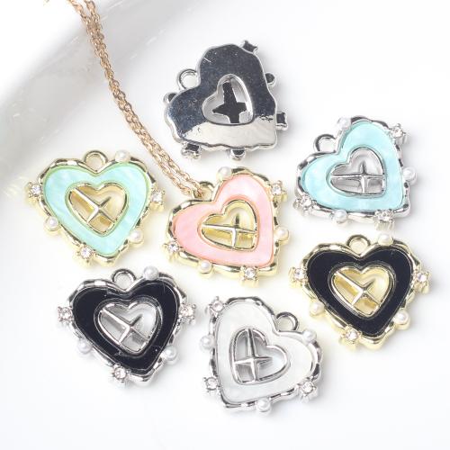 Resin Zinc Alloy Pendants, with Resin, Heart, plated, DIY & micro pave cubic zirconia [