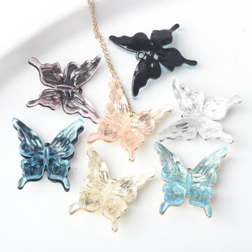 Resin Zinc Alloy Pendants, with Resin, Butterfly, plated, DIY 