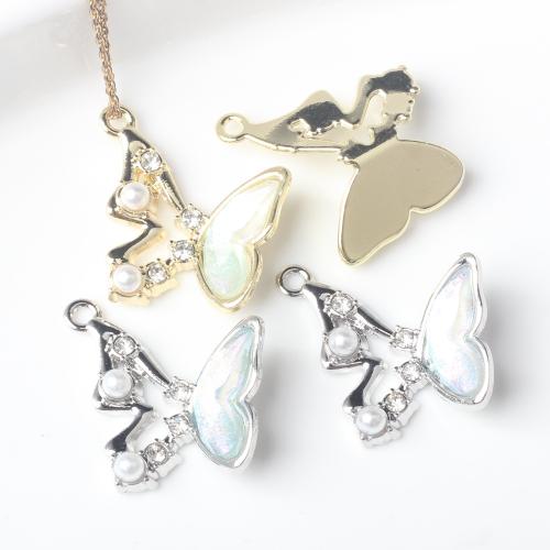 Resin Zinc Alloy Pendants, with Resin & Plastic Pearl, Butterfly, plated, DIY 