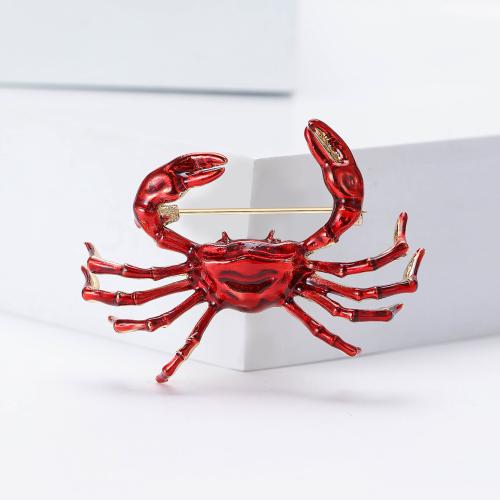 Enamel Brooch, Zinc Alloy, Crab, gold color plated, for woman, red 