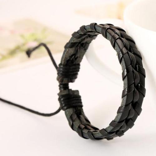 PU Leather Cord Bracelets, with Wax Cord, fashion jewelry & Unisex The length of the woven part is about 17CM, and the length of the drawing rope is 9-10CM 