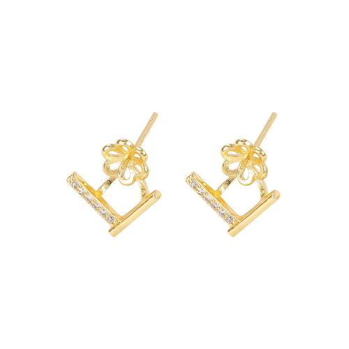 Brass Earring Stud Component, real gold plated, DIY & micro pave cubic zirconia, golden 