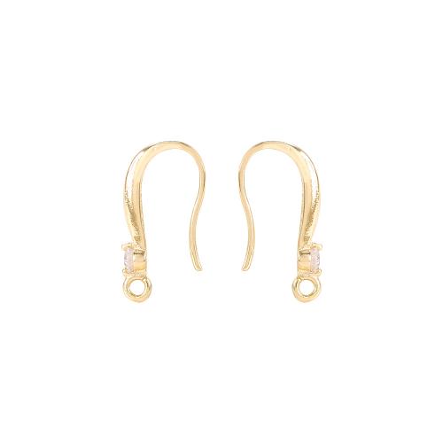 Brass Hook Earwire, real gold plated, DIY & micro pave cubic zirconia, golden [