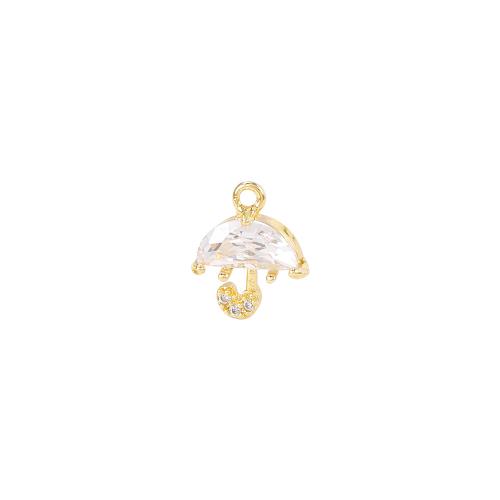 Cubic Zirconia Brass Pendants, Umbrella, real gold plated, DIY & micro pave cubic zirconia, golden 