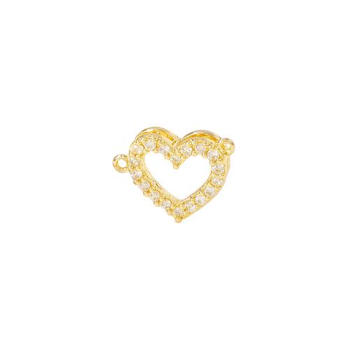 Cubic Zirconia Micro Pave Brass Connector, Heart, real gold plated, DIY & micro pave cubic zirconia, golden [