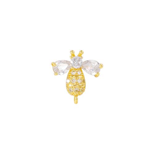 Cubic Zirconia Brass Pendants, Bee, real gold plated, DIY & micro pave cubic zirconia, golden 