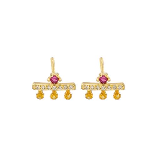 Brass Earring Stud Component, real gold plated, DIY & micro pave cubic zirconia, golden 