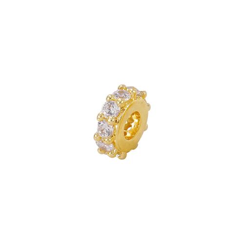 Brass Spacer Beads, real gold plated, DIY & micro pave cubic zirconia, golden [