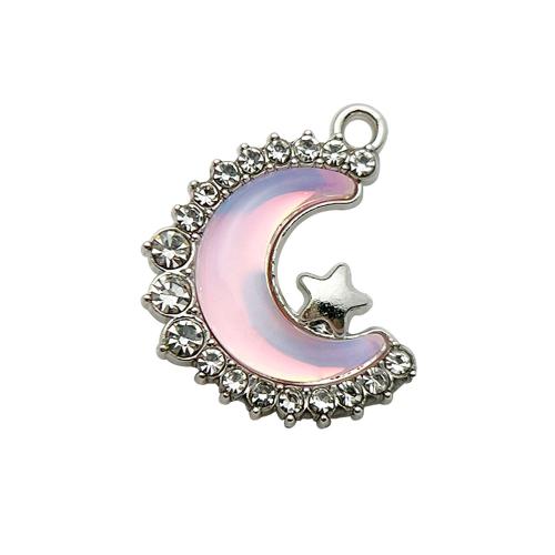 Resin Zinc Alloy Pendants, with Resin, Moon, plated, DIY & micro pave cubic zirconia 