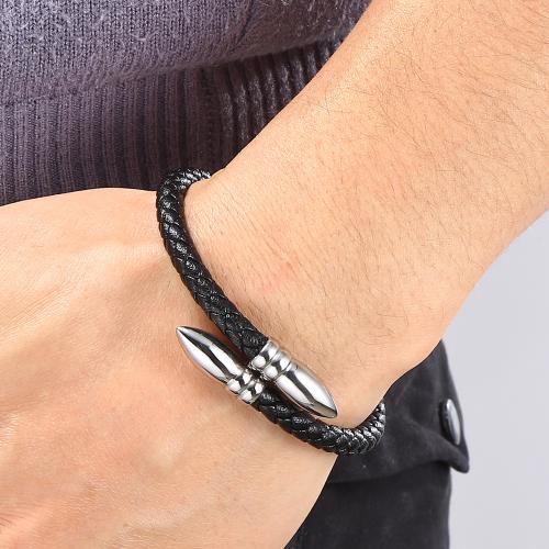 PU Leather Cord Bracelets, 316 Stainless Steel, with PU Leather, Vacuum Ion Plating & Unisex 