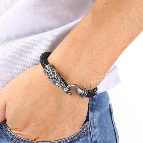 PU Leather Cord Bracelets, 304 Stainless Steel, with PU Leather, Vacuum Ion Plating, Unisex 