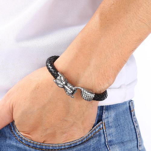 PU Leather Cord Bracelets, 304 Stainless Steel, with PU Leather, Vacuum Ion Plating, Unisex 