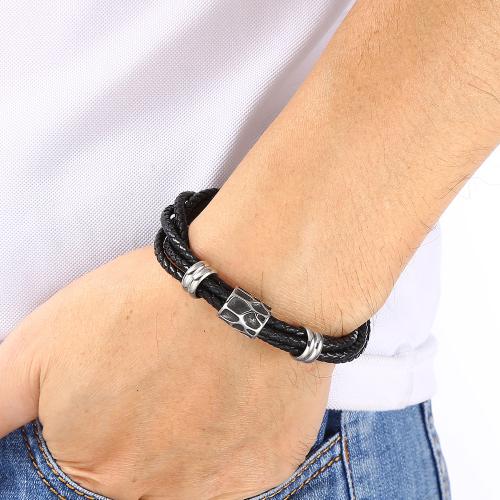 PU Leather Cord Bracelets, 304 Stainless Steel, with PU Leather, Vacuum Ion Plating, multilayer & for couple 