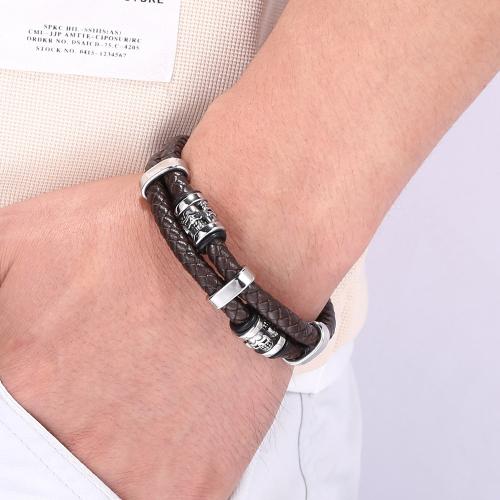 Cowhide Bracelets, 316 Stainless Steel, with Leather, Vacuum Ion Plating, Double Layer & Unisex [