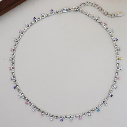 metal collar, con 2.6inch extender cadena, chapado en color de platina, micro arcilla de zirconia cúbica & para mujer, longitud:aproximado 16.1 Inch, Vendido por UD