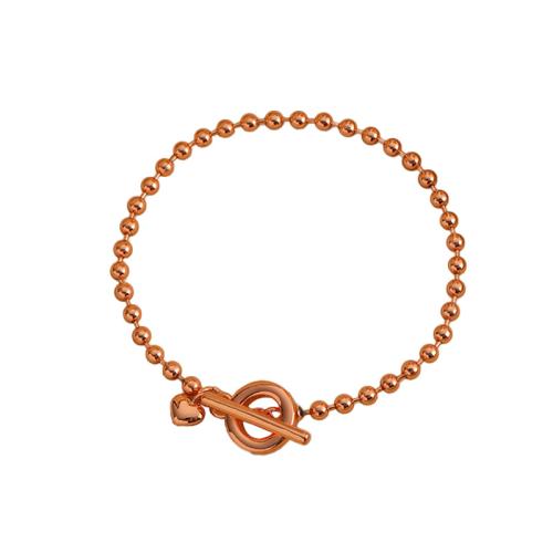 Brass Bracelet, Heart, rose gold color plated, ball chain & for woman Approx 7 Inch 