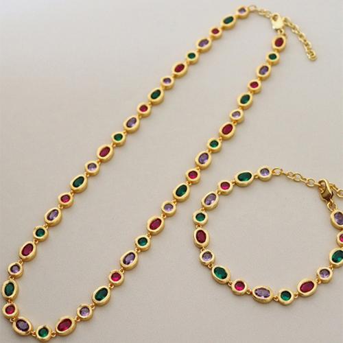 metal Pulsera y collar, Patrón Geométrico, chapado en color dorado, diferentes estilos para la opción & micro arcilla de zirconia cúbica & para mujer, Vendido por UD[