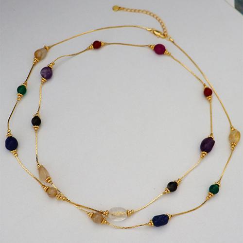 laiton collier, avec Pierre naturelle, avec 2inch chaînes de rallonge, Placage de couleur d'or, bijoux de mode & pour femme Environ 35 pouce, Vendu par PC