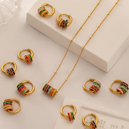 Brass Jewelry Set, Donut, gold color plated & for woman & enamel 