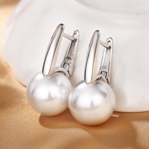 Brass Drop Earring, with Plastic Pearl, fashion jewelry & for woman, 27mm 