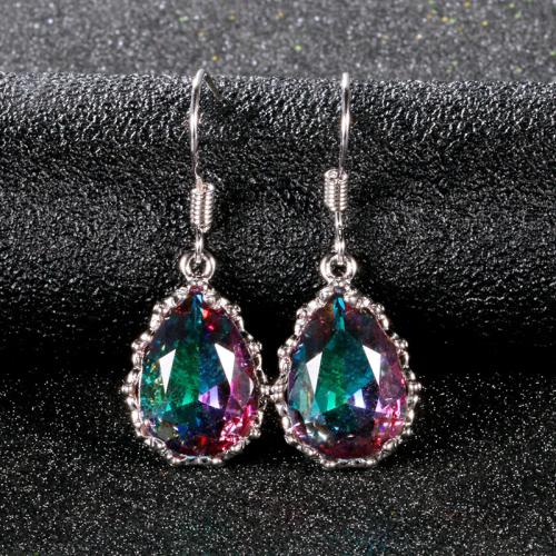 Brass Drop Earring, with Crystal, fashion jewelry & for woman 