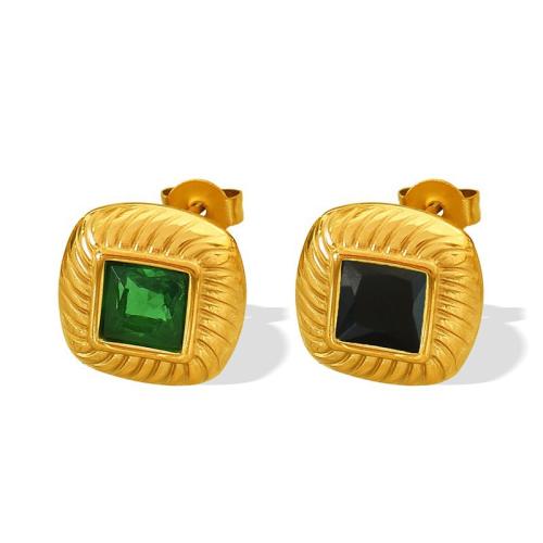 Edelstahl Stud Ohrring, 304 Edelstahl, mit Glasstein, 18K vergoldet, Modeschmuck & für Frau, goldfarben, 12x12mm, verkauft von Paar