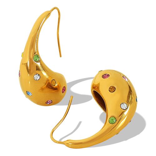 Stainless Steel Drop Earring, 304 Stainless Steel, 18K gold plated, fashion jewelry & for woman & with rhinestone, golden 