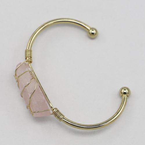 laiton bracelet manchette, avec quartz rose, Placage de couleur d'or, Réglable & bijoux de mode & pour femme Vendu par PC[