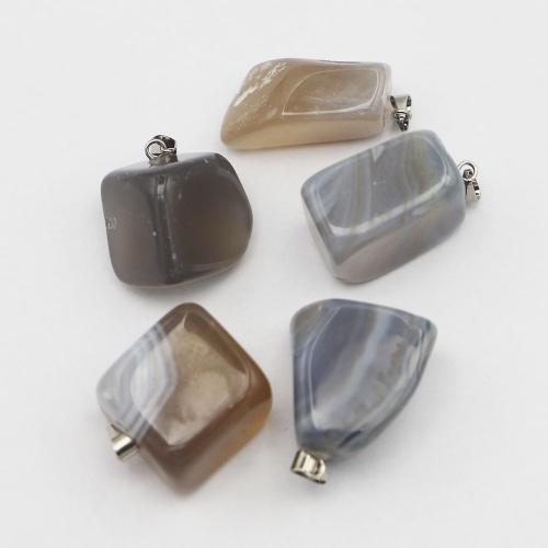 Grey Agate Pendant, with Iron & 304 Stainless Steel, irregular, random style & DIY x20-15mm [