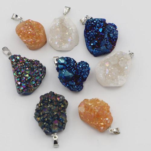 Ice Quartz Agate Pendants, with Iron & 304 Stainless Steel, irregular, DIY x30-24x10-8mm 