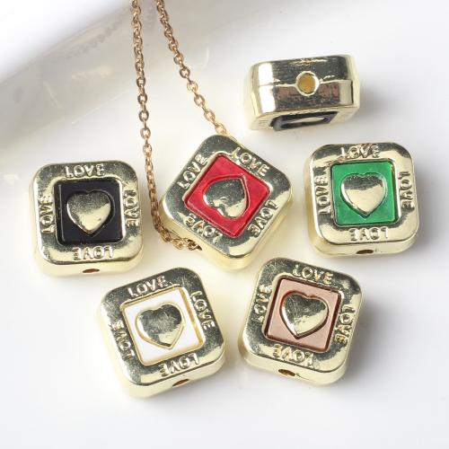 Resin Zinc Alloy Pendants, with Resin, Square, gold color plated, DIY & enamel [