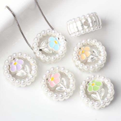 Zinc Alloy Enamel Pendants, with Plastic Pearl, Flower, painted, DIY 