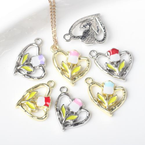 Zinc Alloy Enamel Pendants, Heart, plated, DIY 