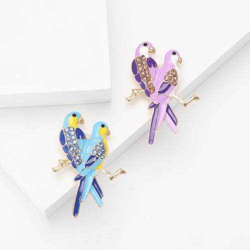 Zinc Alloy Jewelry Brooch, Parrot, gold color plated, for woman & enamel & with rhinestone 