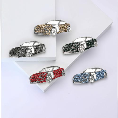 Zinc Alloy Jewelry Brooch, Car, silver color plated, for woman & with rhinestone 