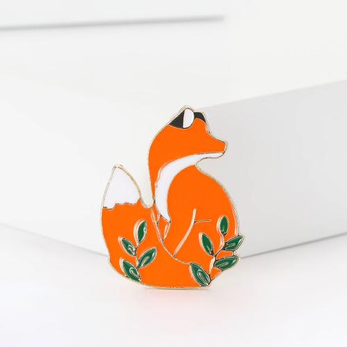 Zinc Alloy Jewelry Brooch, Fox, gold color plated, for woman & enamel, orange 