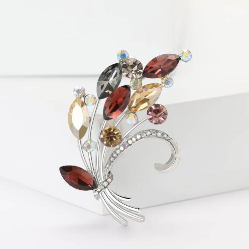 Zinc Alloy Jewelry Brooch, Bouquet, silver color plated, for woman & with rhinestone 