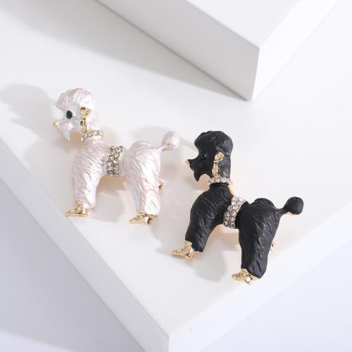 Enamel Brooch, Zinc Alloy, Dog, gold color plated, for woman & with rhinestone 