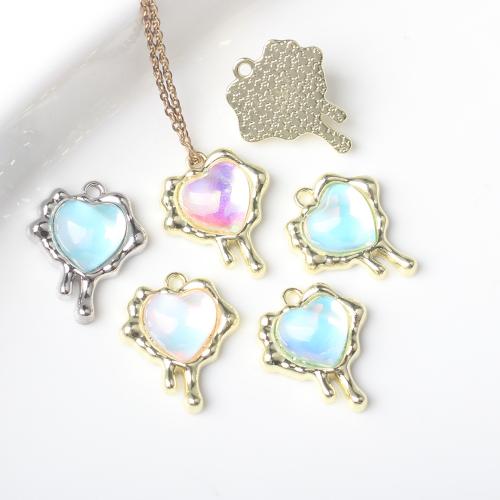 Resin Zinc Alloy Pendants, with Resin, Heart, gold color plated, DIY [