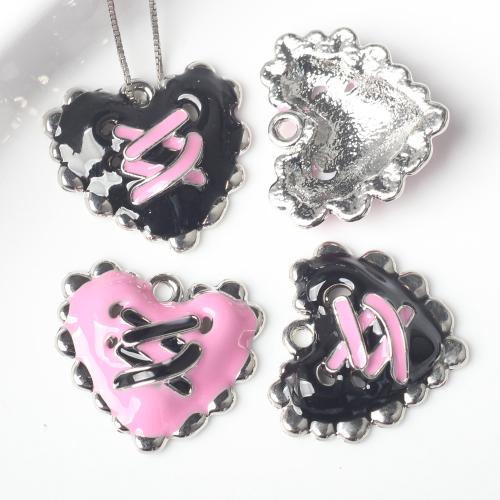 Zinc Alloy Enamel Pendants, Heart, silver color plated, DIY 