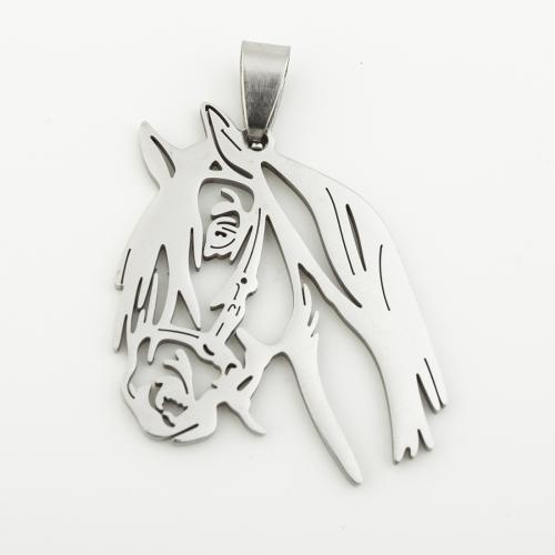 Stainless Steel Animal Pendants, 304 Stainless Steel, Horse, silver color plated, DIY, silver color Approx 4mm [