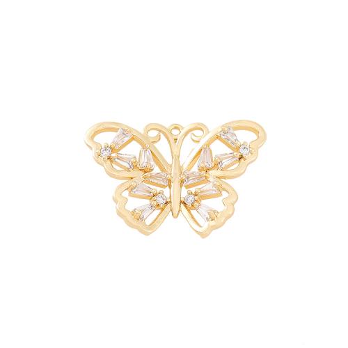 Colgante de Micro Pavé de Zirconía Cúbica, metal, Mariposa, chapado en oro real, Bricolaje & micro arcilla de zirconia cúbica, dorado, 13x24mm, Vendido por UD