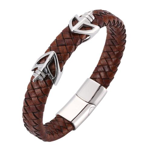 PU Leather Cord Bracelets, 304 Stainless Steel, with PU Leather, Vacuum Ion Plating & for man 