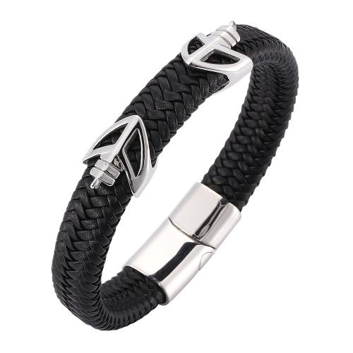 PU Leather Cord Bracelets, 304 Stainless Steel, with PU Leather, Vacuum Ion Plating & for man 