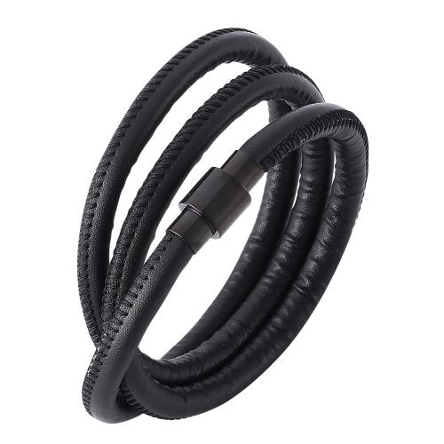 PU Leather Cord Bracelets, 304 Stainless Steel, with PU Leather, Vacuum Ion Plating, three layers & for couple 