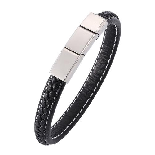 PU Leather Cord Bracelets, 304 Stainless Steel, with Magnet & PU Leather, Vacuum Ion Plating & for couple 